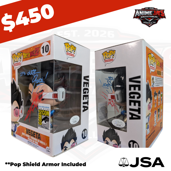 Dragon Ball Z Vegeta Funko Pop! #10 2019 SDCC Double Sticker Signed & Quoted By Christopher Sabat