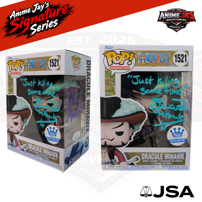 One Piece Dracule Mihawk Funko Pop! Vinyl Figure #1521 Signed & Quoted By Anime & Live Action Voice Actors #2