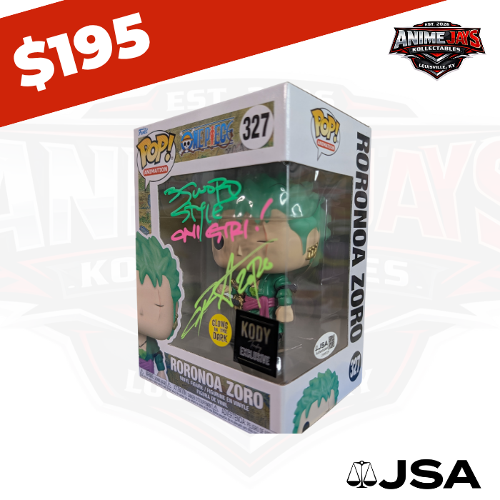 One Piece Roronoa Zoro Funko Pop! Vinyl Figure #327 GITD Signed & Quoted By Chris Sabat