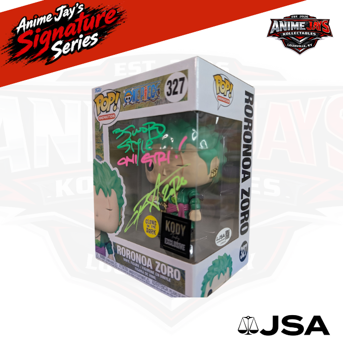 One Piece Roronoa Zoro Funko Pop! Vinyl Figure #327 GITD Signed & Quoted By Chris Sabat