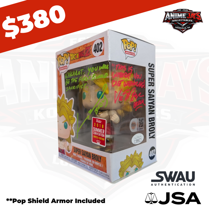 Dragon Ball Z Super Saiyan Broly Funko Pop! #402 Dual Signed & Dual Quoted By Vic Mignogna & Johnny Yong Bosch