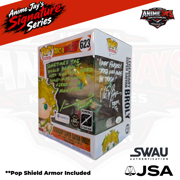 Dragon Ball Z Legendary Super Saiyan Broly Funko Pop! #623 Chase Dual Signed & Dual Quoted By Vic Mignogna & Johnny Yong Bosch