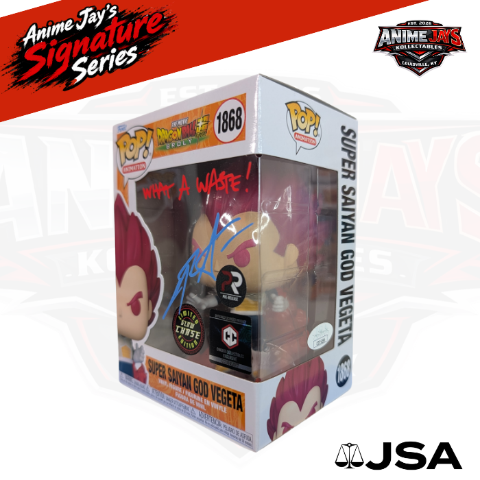 Dragon Ball Super Broly: Super Saiyan God Vegeta Funko Pop! #1868 Chase Pre-released Signed & Quoted By Christopher Sabat