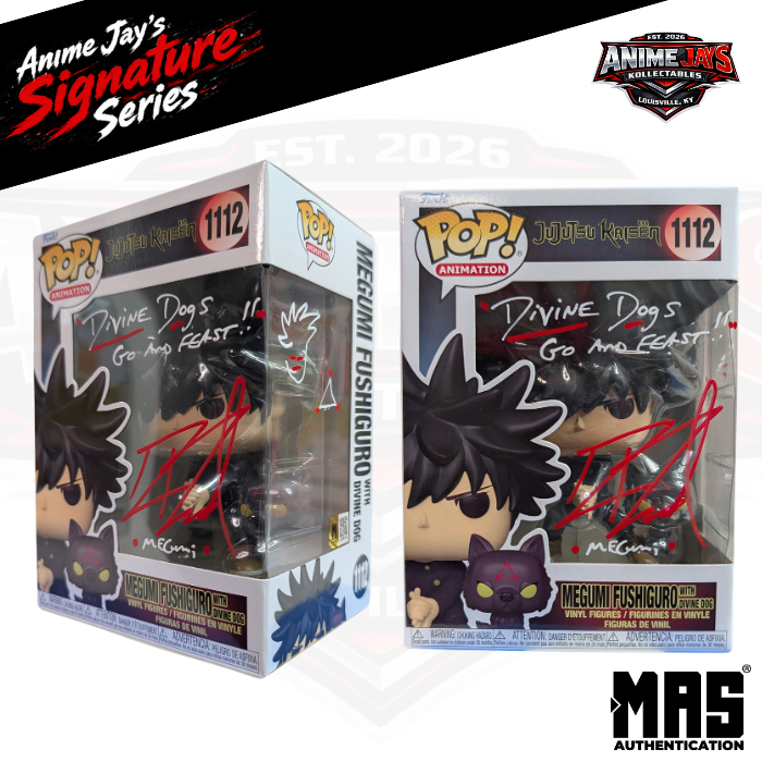 Jujutsu Kaisen Megumi Fushiguro Funko Pop! Vinyl Figure and Divine Dogs #1112 Signed & Quoted By Robbie Daymond #1