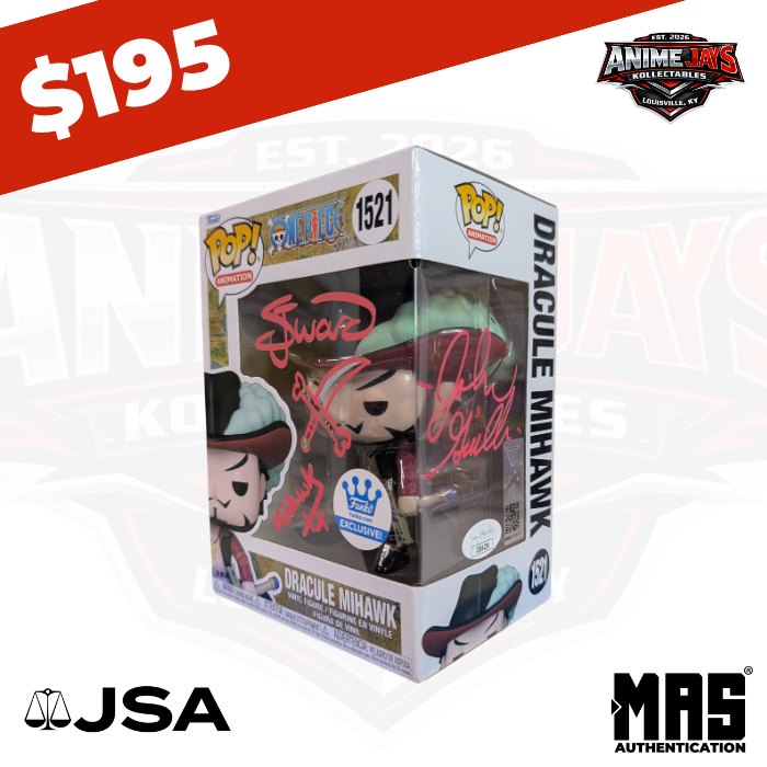 One Piece Dracule Mihawk Funko Pop! Vinyl Figure #1521 Signed & Quoted By Anime & Live Action Voice Actors