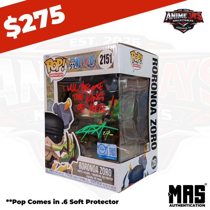 One Piece Funko Pop! Premium Roronoa Zoro (King of Hell) #2151 Signed & Quoted By Chris Sabat #2